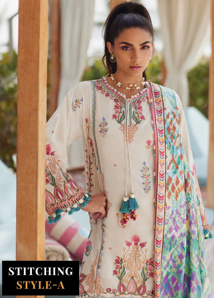 Wes by Farah Talib Embroidered Lawn Suits Unstitched 3 Piece FTA25WL FTA-02 Irene Ivory - Luxury Collection