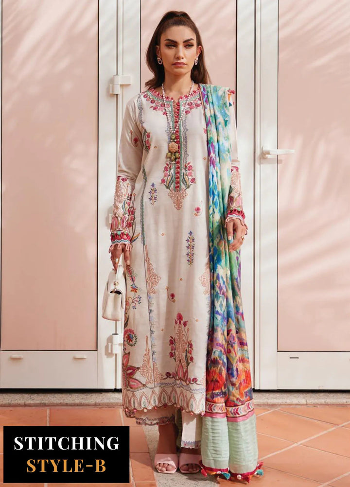 Wes by Farah Talib Embroidered Lawn Suits Unstitched 3 Piece FTA25WL FTA-02 Irene Ivory - Luxury Collection