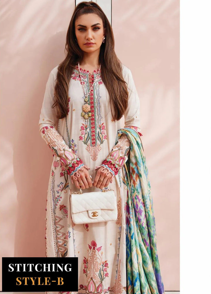 Wes by Farah Talib Embroidered Lawn Suits Unstitched 3 Piece FTA25WL FTA-02 Irene Ivory - Luxury Collection