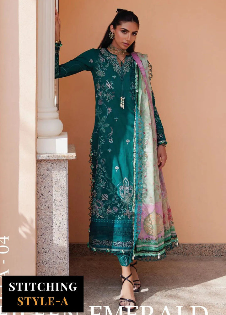 Wes by Farah Talib Embroidered Lawn Suits Unstitched 3 Piece FTA25WL FTA-04 Eileen Emerald - Luxury Collection