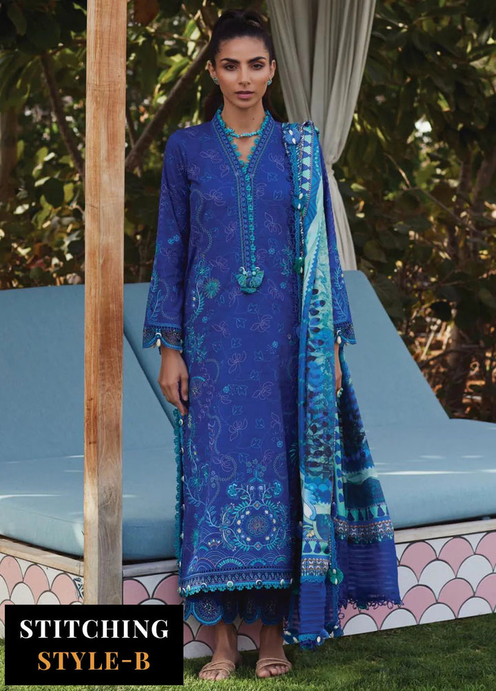 Wes by Farah Talib Embroidered Lawn Suits Unstitched 3 Piece FTA25WL FTA-06 Beryl Deep Blue - Luxury Collection