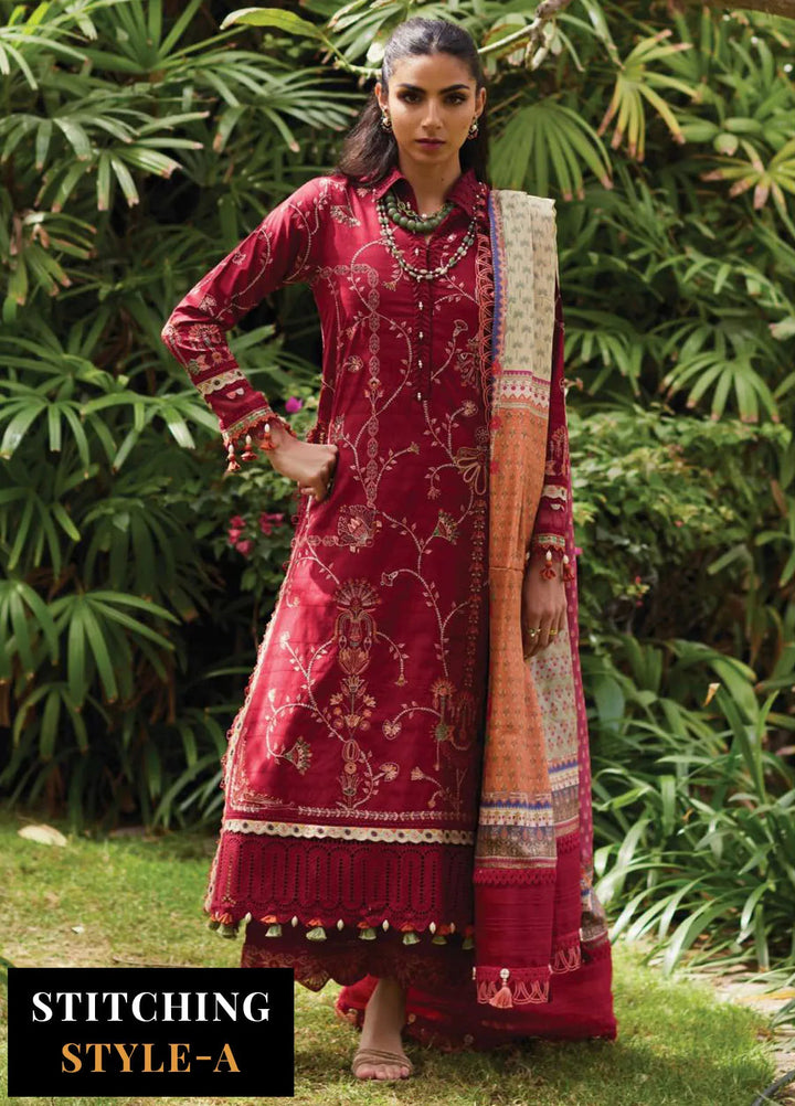 Wes by Farah Talib Embroidered Lawn Suits Unstitched 3 Piece FTA25WL FTA-10 Rosemary Red - Luxury Collection