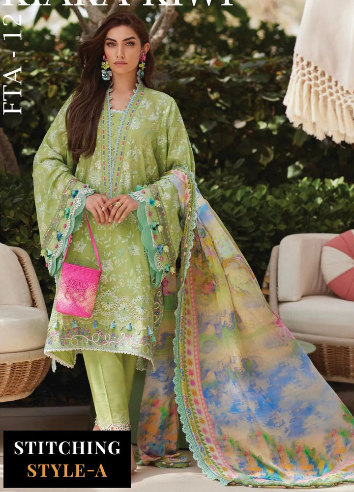 Wes by Farah Talib Embroidered Lawn Suits Unstitched 3 Piece FTA25WL FTA-12 Kiara Kiwi - Luxury Collection