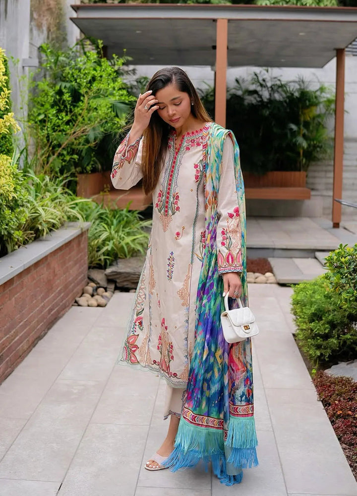 Wes by Farah Talib Embroidered Lawn Suits Unstitched 3 Piece FTA25WL FTA-02 Irene Ivory - Luxury Collection