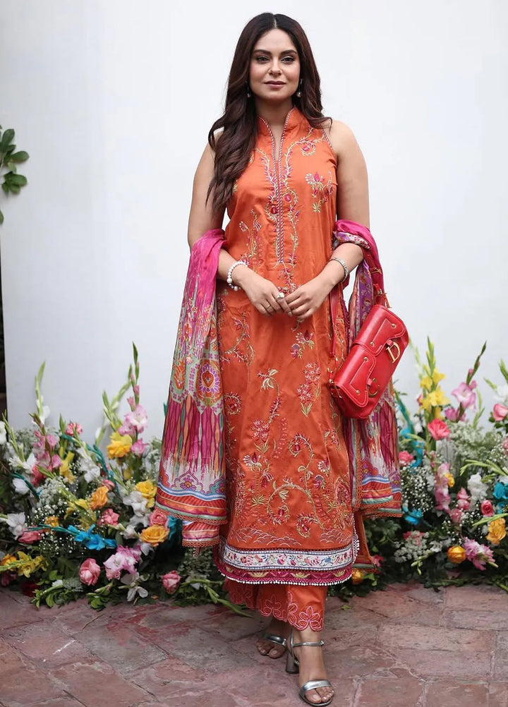 Wes by Farah Talib Embroidered Lawn Suits Unstitched 3 Piece FTA25WL FTA-01 Rita Rust - Luxury Collection