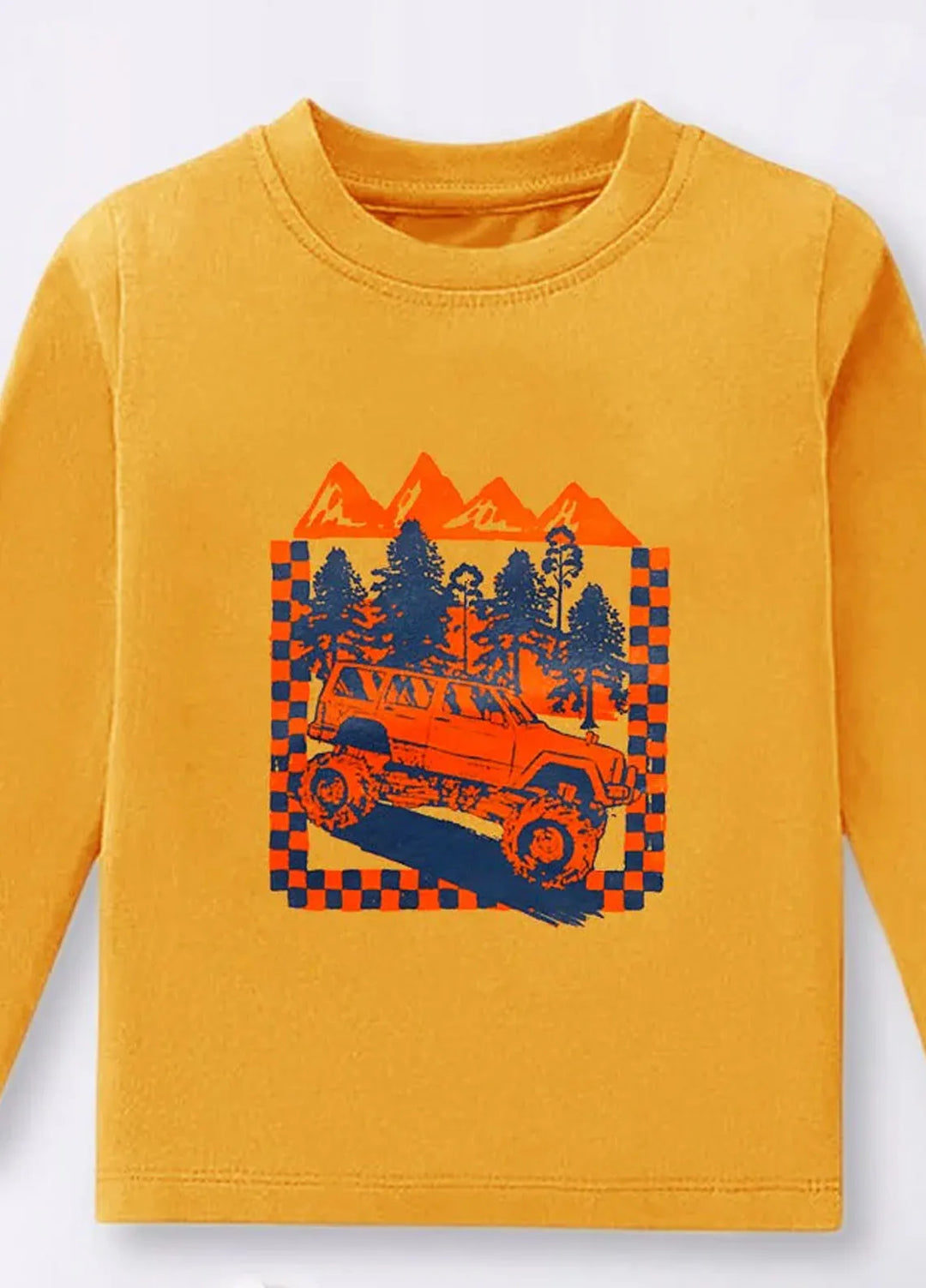 Baby Nest Yellow Adventure Mobile Jeep Printed Full Sleeves T shirt for Kids - BNDR-93
