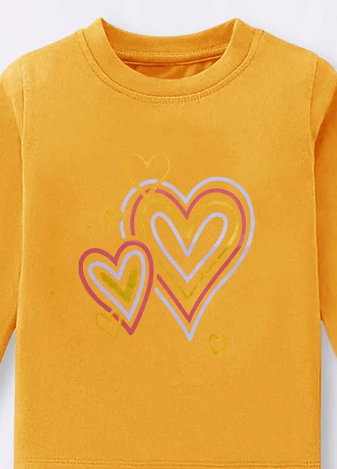 Baby Nest Yellow Sunny Hearts Delight Printed Full Sleeves T shirt for Kids - BNDR-95