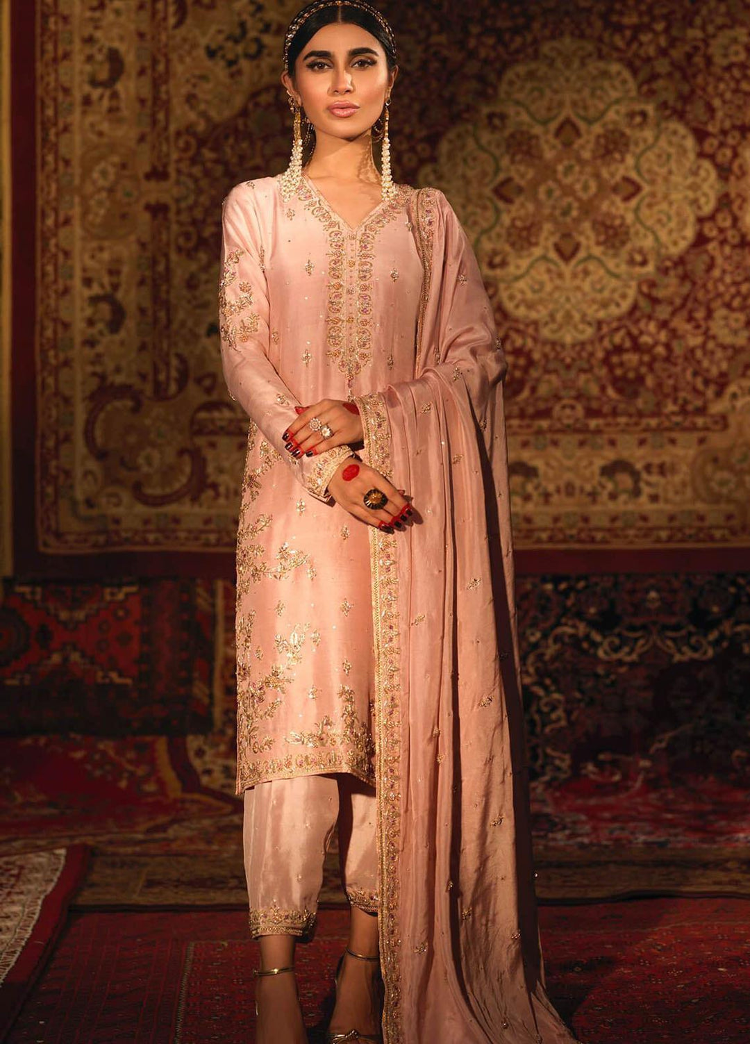Zaaviay Embroidered Raw Silk Stitched 3 Piece Suit NAZAKAT