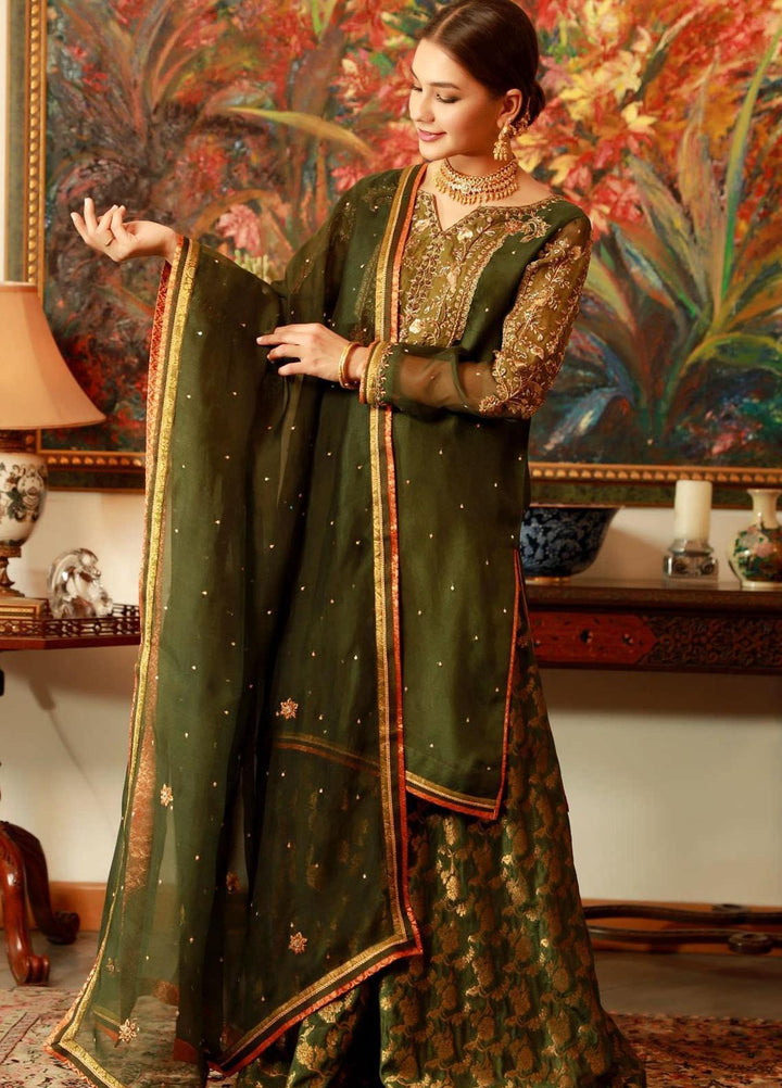 Zaaviay Embroidered Organza Stitched 3 Piece Suit HARYALI BANO