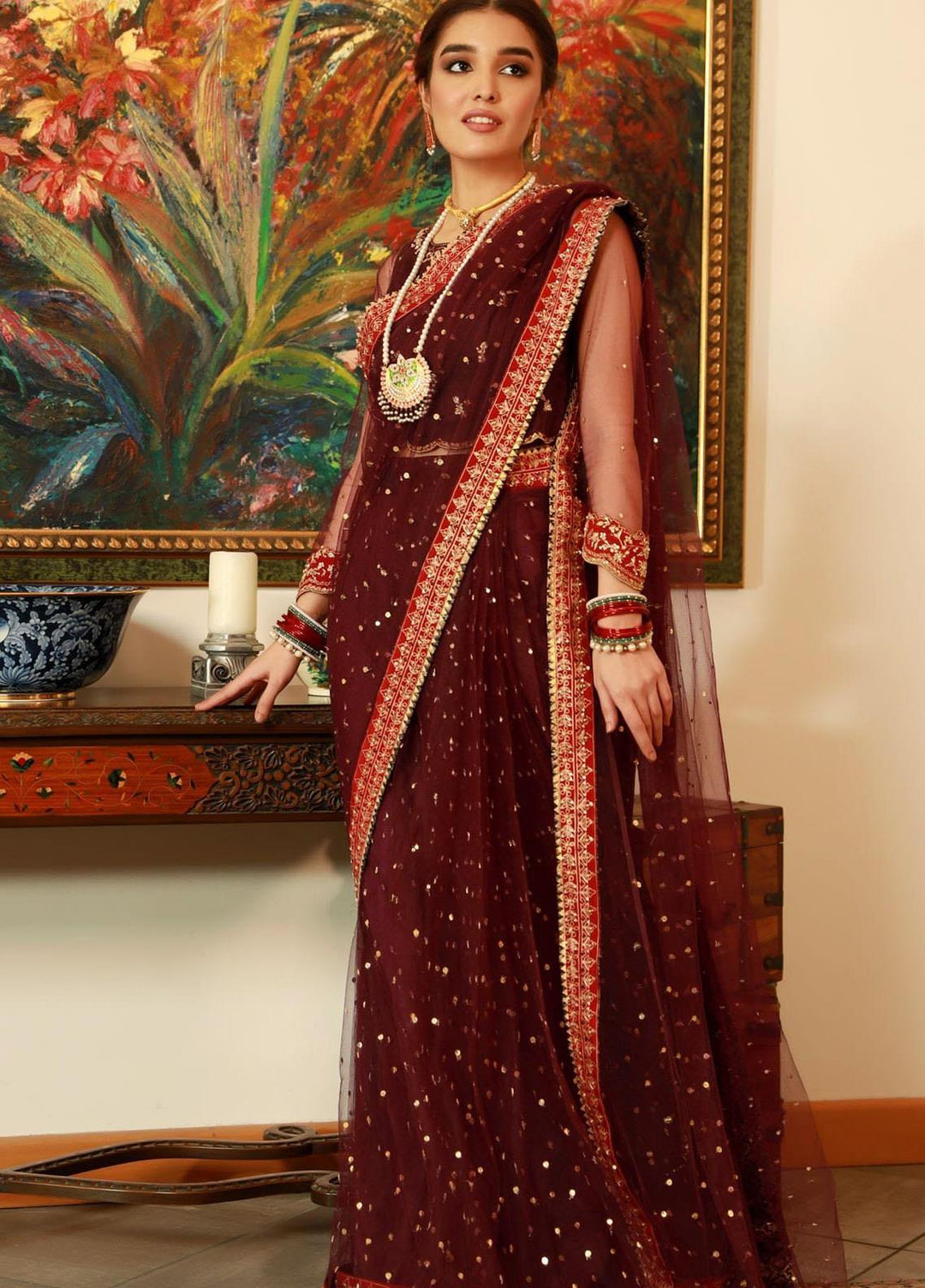 Zaaviay Embroidered Net Stitched Saree SHADMANI