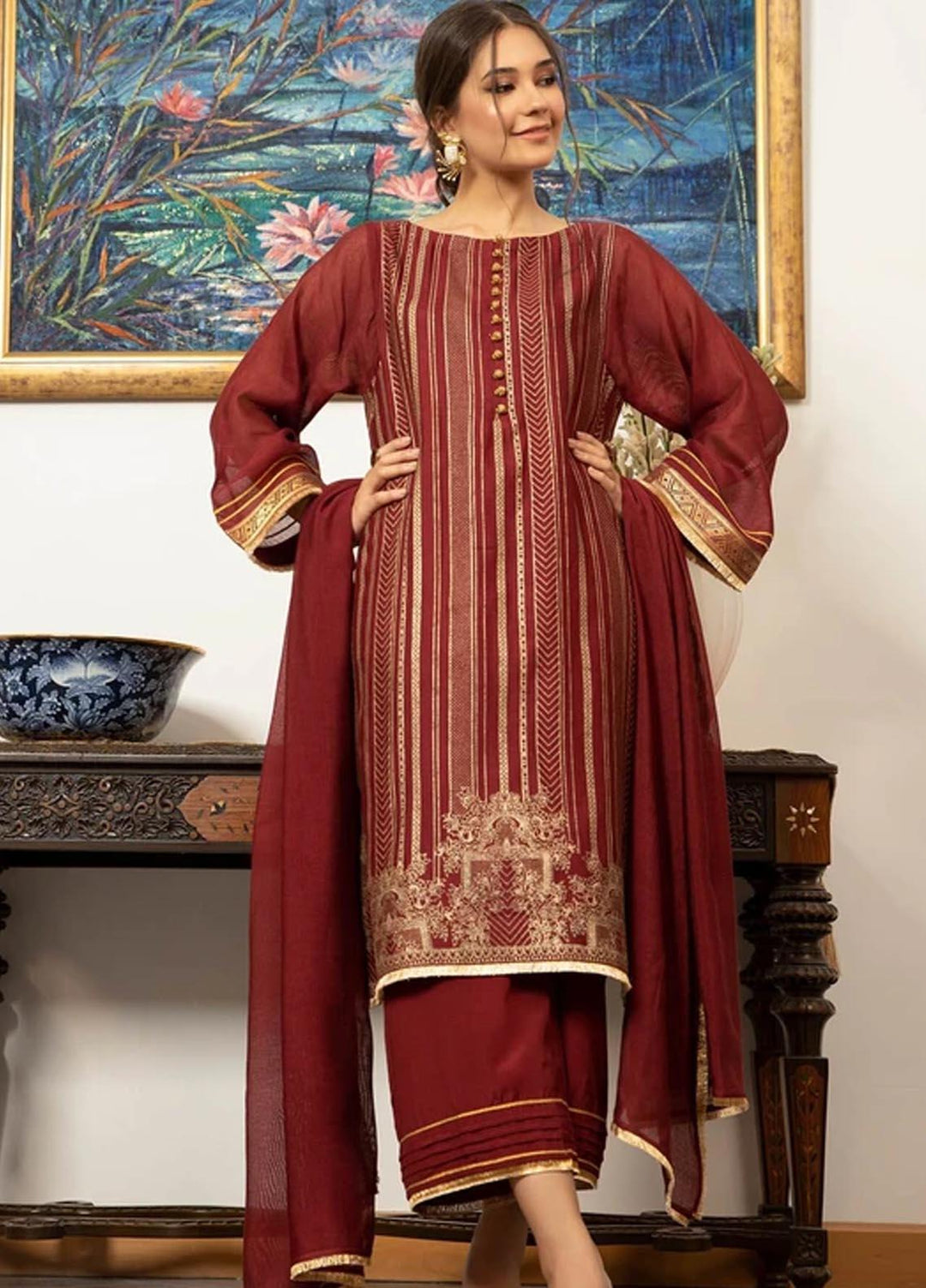 Zaaviay Pret Luxury Khaadi Net 3 Piece ZV21LP ZPR-041 Pentunia