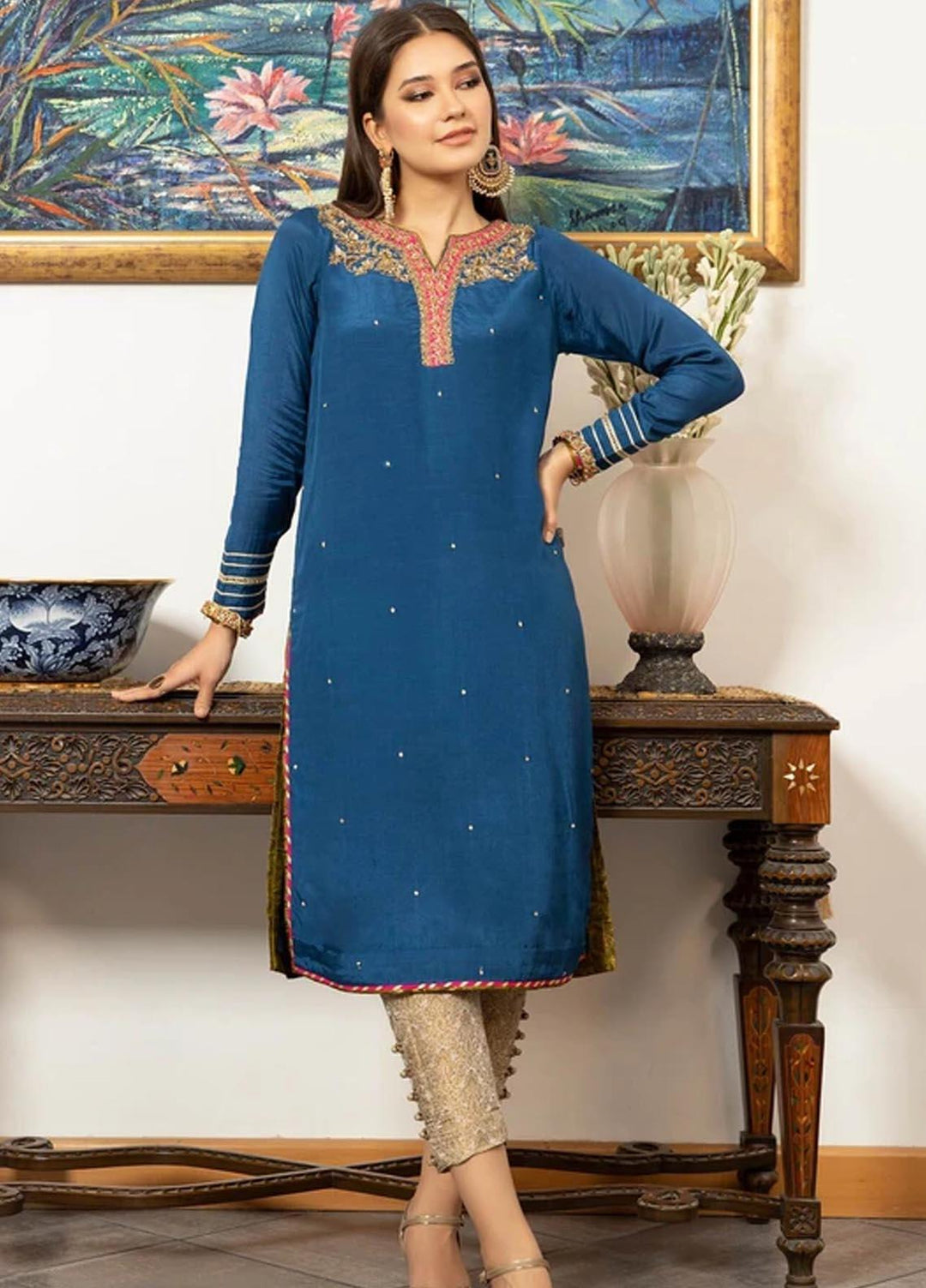 Zaaviay Pret Luxury Raw Silk Kurti ZV21LP ZPR-046 Mavi