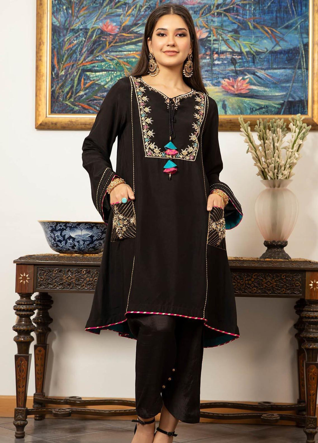 Zaaviay Pret Luxury Raw Silk Kurti ZV21LP ZPR-051 Siyah