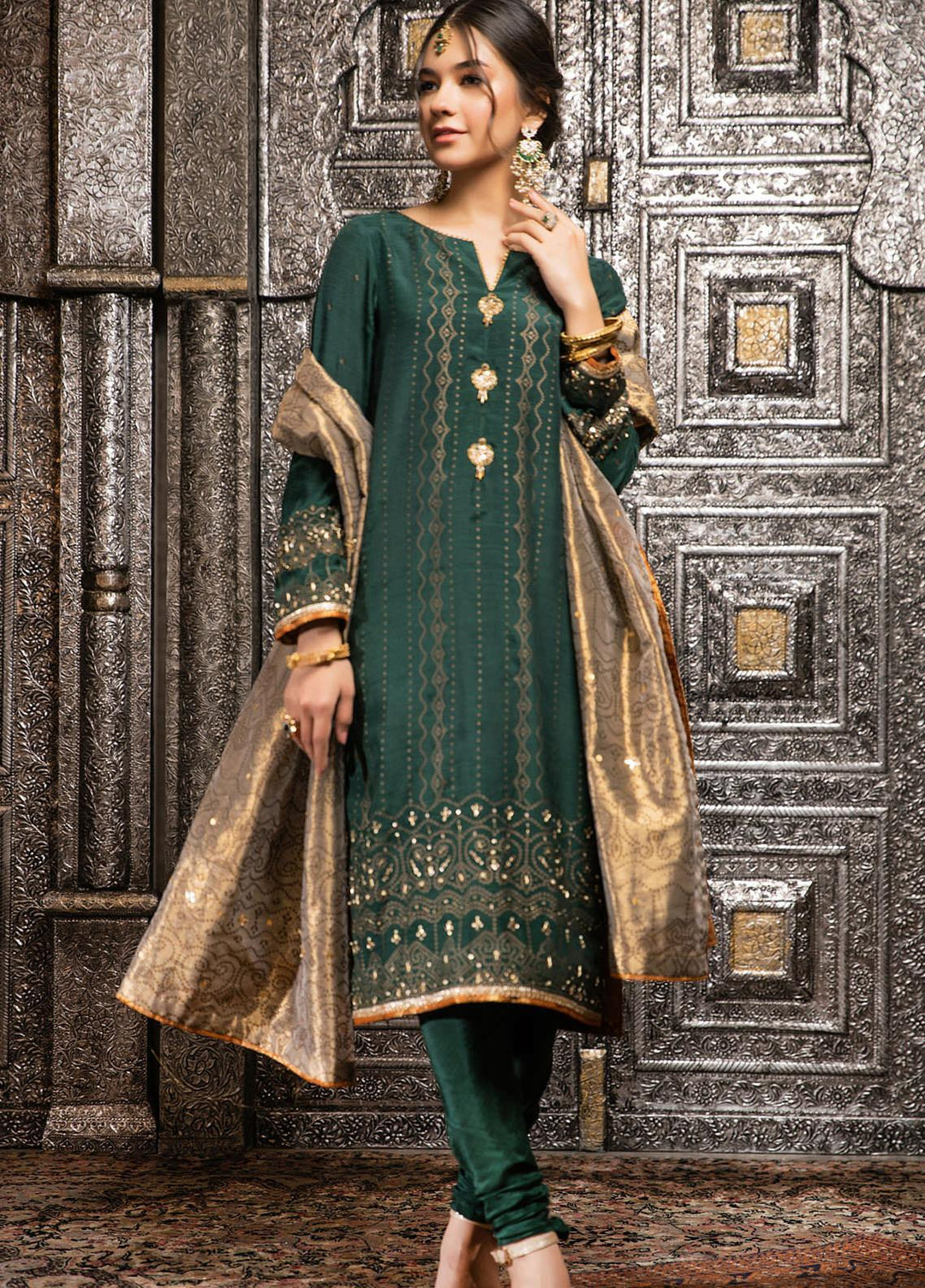 Zaaviay Embroidered Raw Silk Stitched 3 Piece Suit ZV21E 04-ORHNI