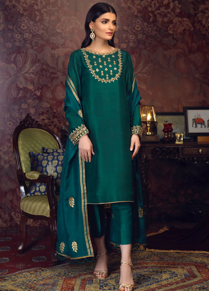 Zaaviay Pret Embroidered Raw Silk 3 Piece Suit Amaani A