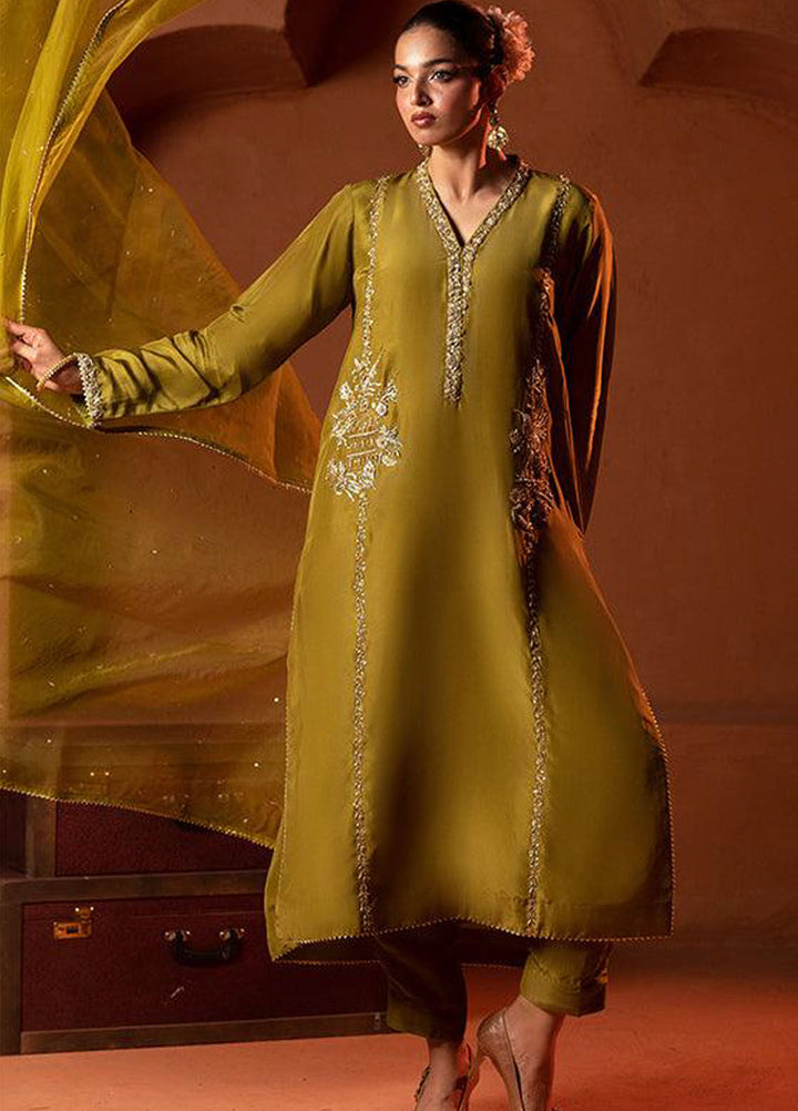 Zaaviay Pret Embroidered Sheesha Silk 3 Piece Suit Emerald Whisper