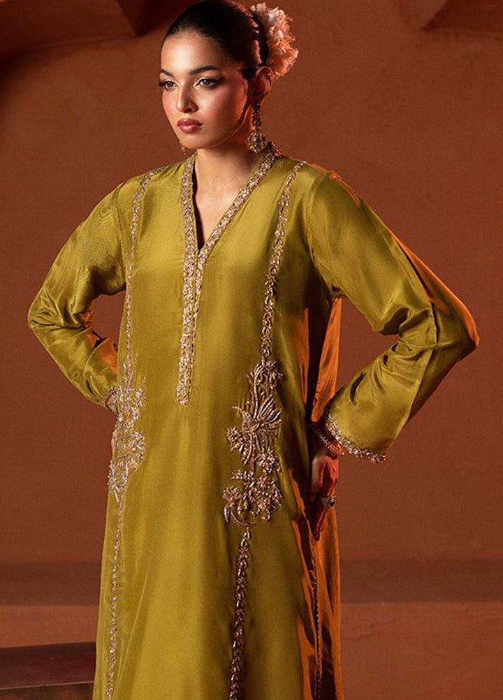 Zaaviay Pret Embroidered Sheesha Silk 3 Piece Suit Emerald Whisper