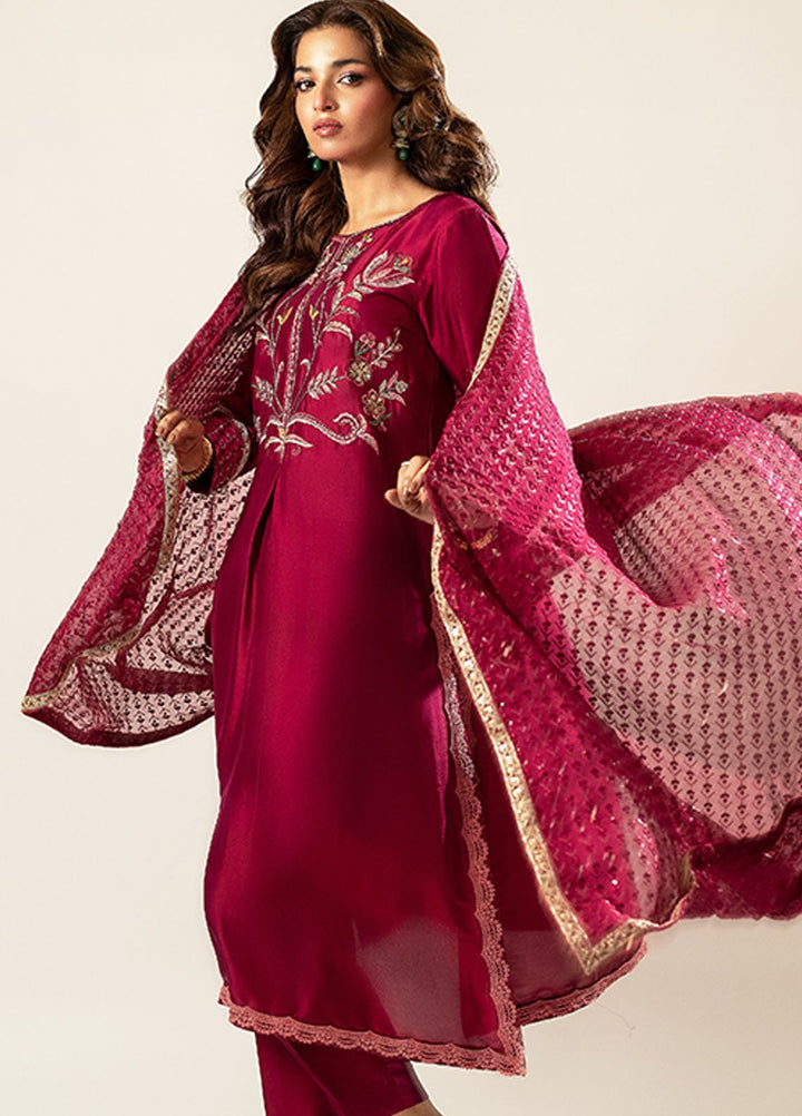 Zaaviay Pret Embroidered Sheesha Silk 3 Piece Suit Magenta Fling