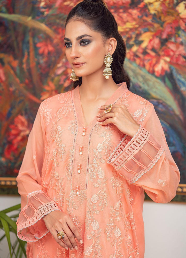 Zaaviay Luxury Pret Embroidered Chiffon 2 Piece Dress ZV22OG CORAL