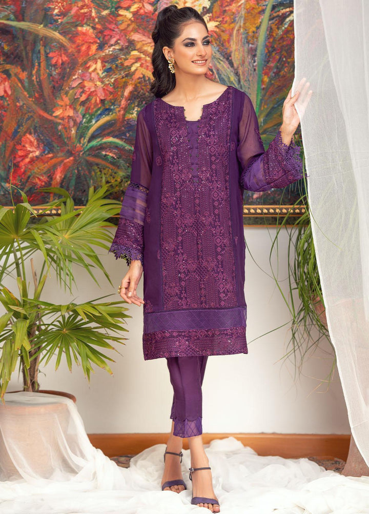 Zaaviay Luxury Pret Embroidered Chiffon 2 Piece Dress ZV22OG WISTERIA