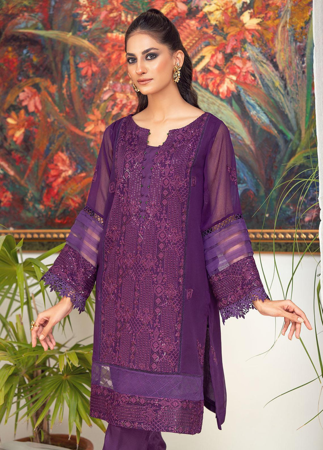 Zaaviay Luxury Pret Embroidered Chiffon 2 Piece Dress ZV22OG WISTERIA
