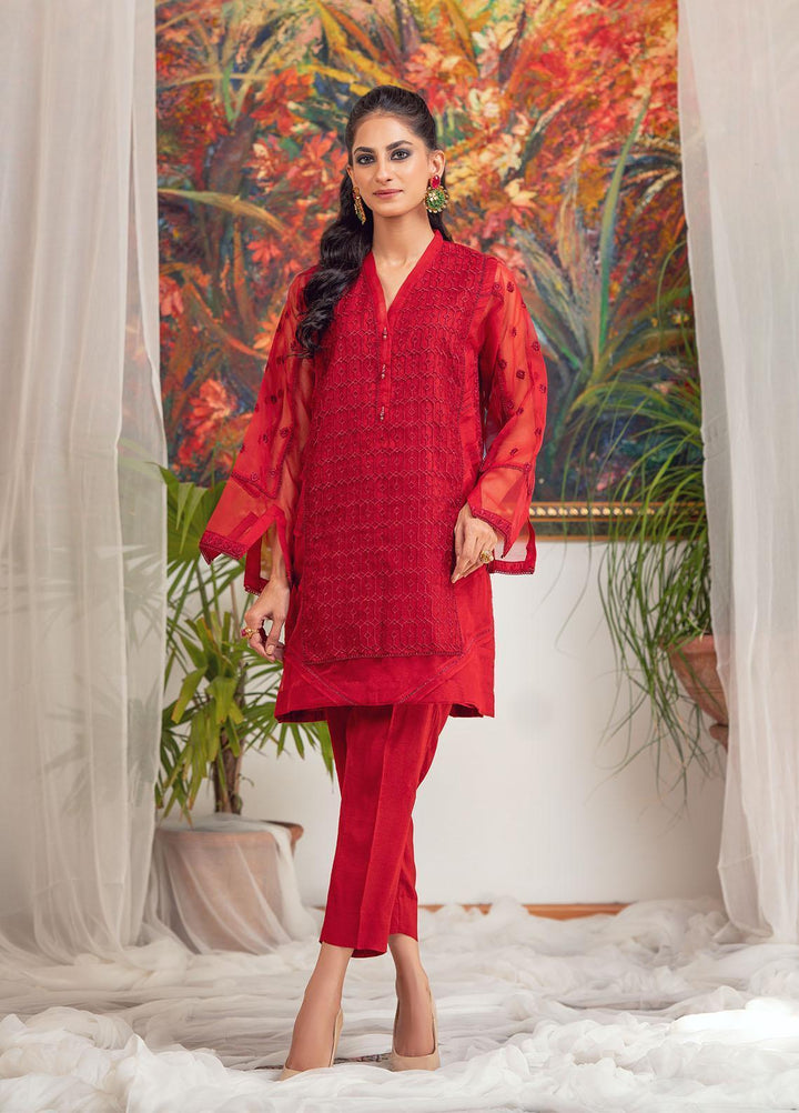 Zaaviay Luxury Pret Embroidered Organza 2 Piece Dress ZV22OG CARMINE