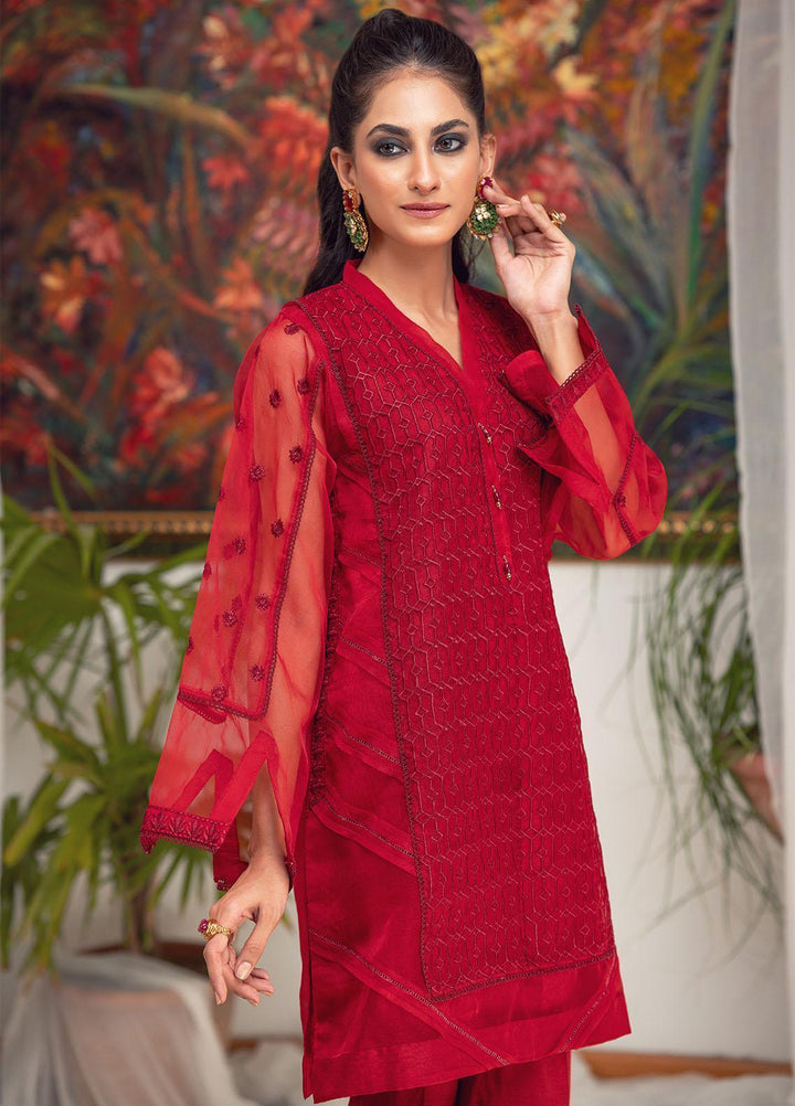 Zaaviay Luxury Pret Embroidered Organza 2 Piece Dress ZV22OG CARMINE