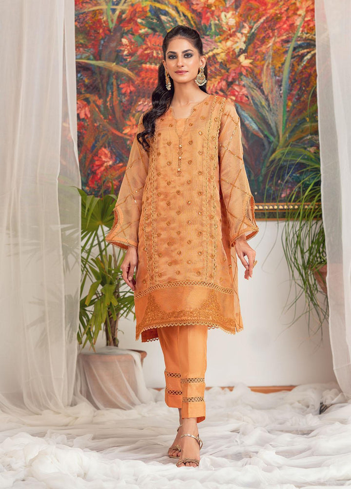 Zaaviay Luxury Pret Embroidered Organza 2 Piece Dress ZV22OG SEPIA