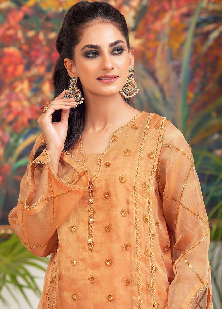 Zaaviay Luxury Pret Embroidered Organza 2 Piece Dress ZV22OG SEPIA