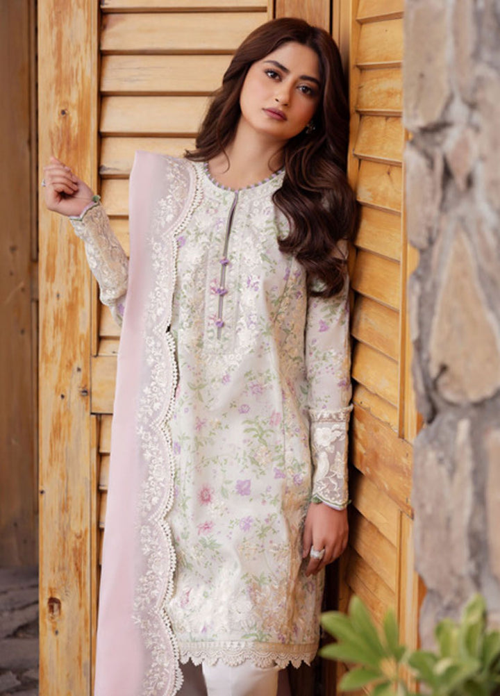 Zaha Embroidered Lawn Suits Unstitched 3 Piece ZL24-12B - Summer Collection