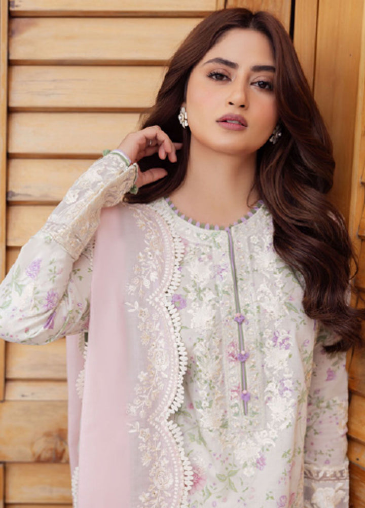 Zaha Embroidered Lawn Suits Unstitched 3 Piece ZL24-12B - Summer Collection