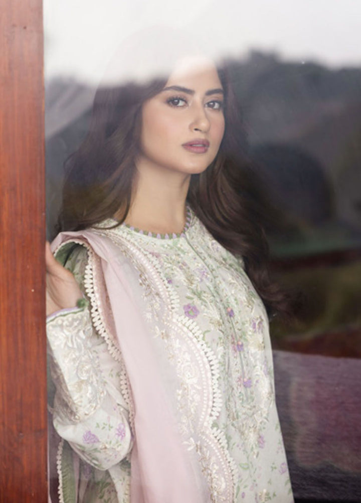 Zaha Embroidered Lawn Suits Unstitched 3 Piece ZL24-12B - Summer Collection