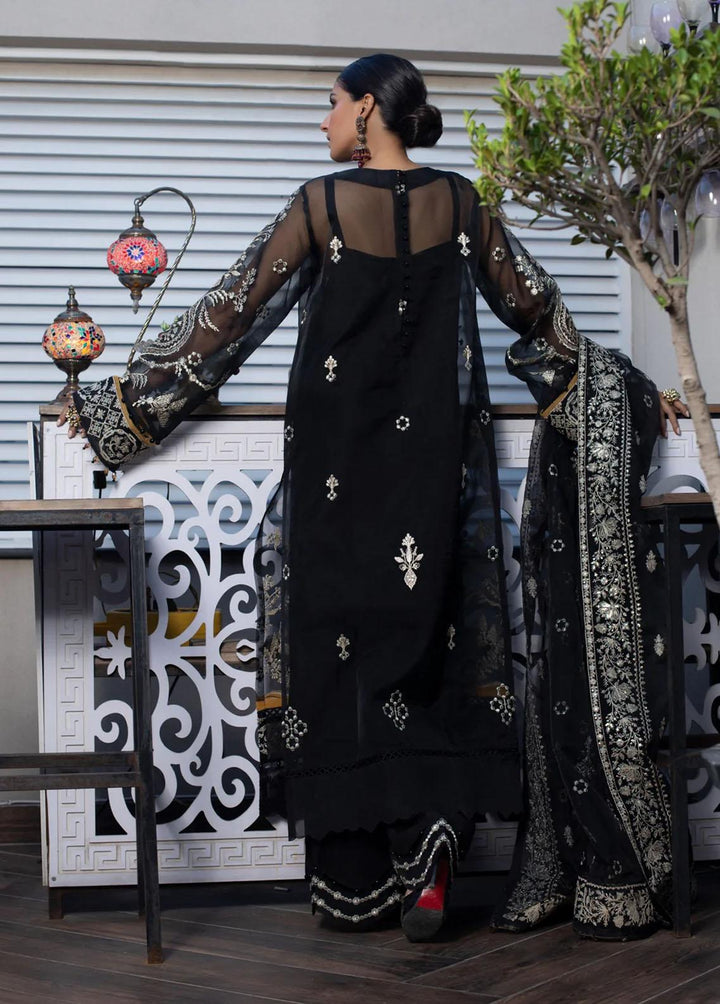 Zahara By Muraad Embroidered Organza Suits Unstitched 3 Piece MU22Z D-001 Black Orchid - Luxury Collection