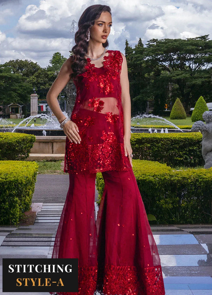 Zainab Chottani Embroidered Organza Suits Unstitched 3 Piece ZC24WF D-09 Ruby Luxe - Wedding Collection