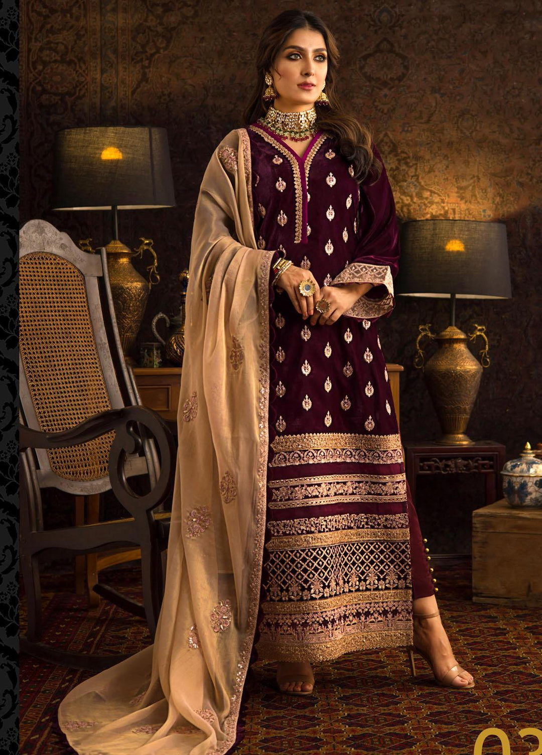 Zainab Chottani Embroidered Velvet Suits Unstitched 3 Piece ZC21FW 03 Dilara - Winter Collection