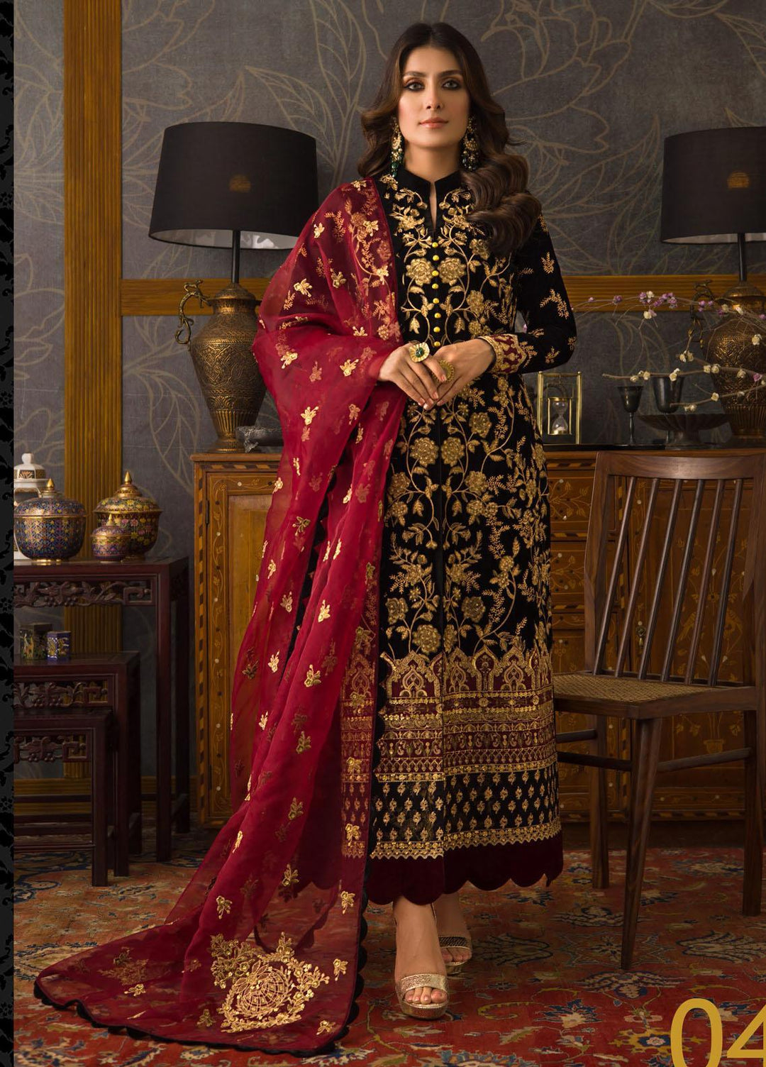 Zainab Chottani Embroidered Velvet Suits Unstitched 3 Piece ZC21FW 04 Noor - Winter Collection