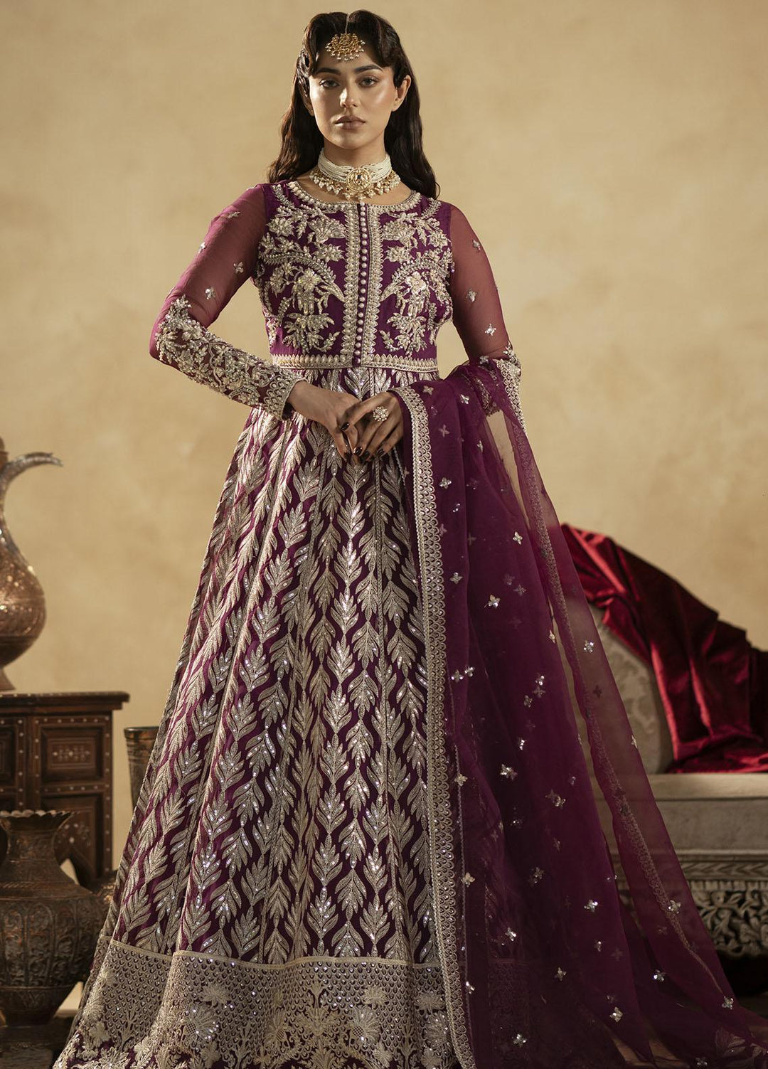 Zamani Begum By Maryum N Maria Embroidered Organza Suits Unstitched 3 Piece MNM23ZB MW23512 Ametyst - Wedding Collection
