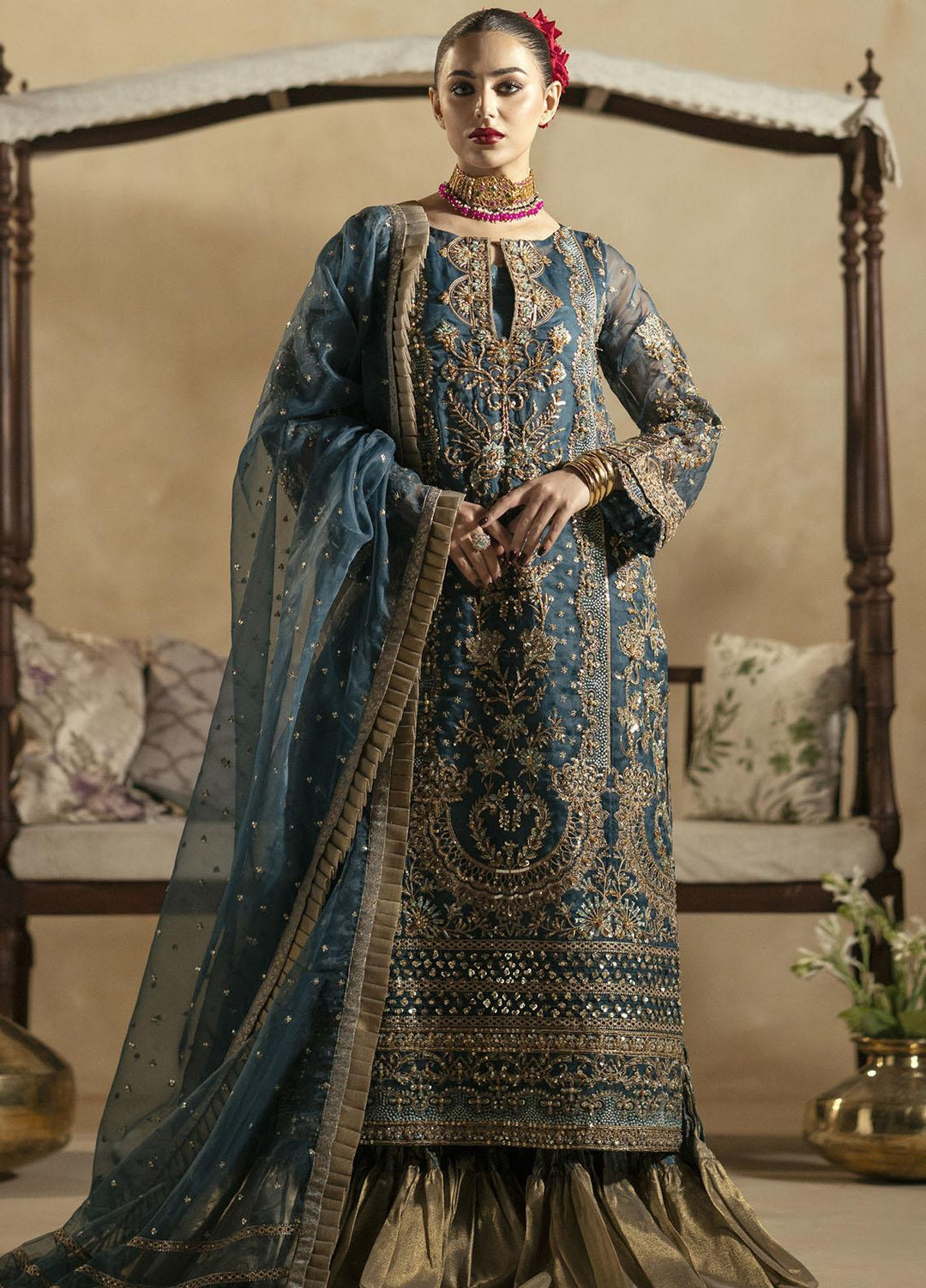 Zamani Begum By Maryum N Maria Embroidered Organza Suits Unstitched 3 Piece MNM23ZB MW23514 Zircon - Wedding Collection