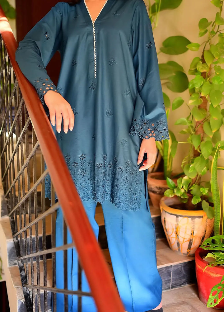 Zarah and Sarah Embroidered Cambric Cotton Suit Unstitched 2 Piece ZS24UC Sea-Green Chicken kari - Casual Collection