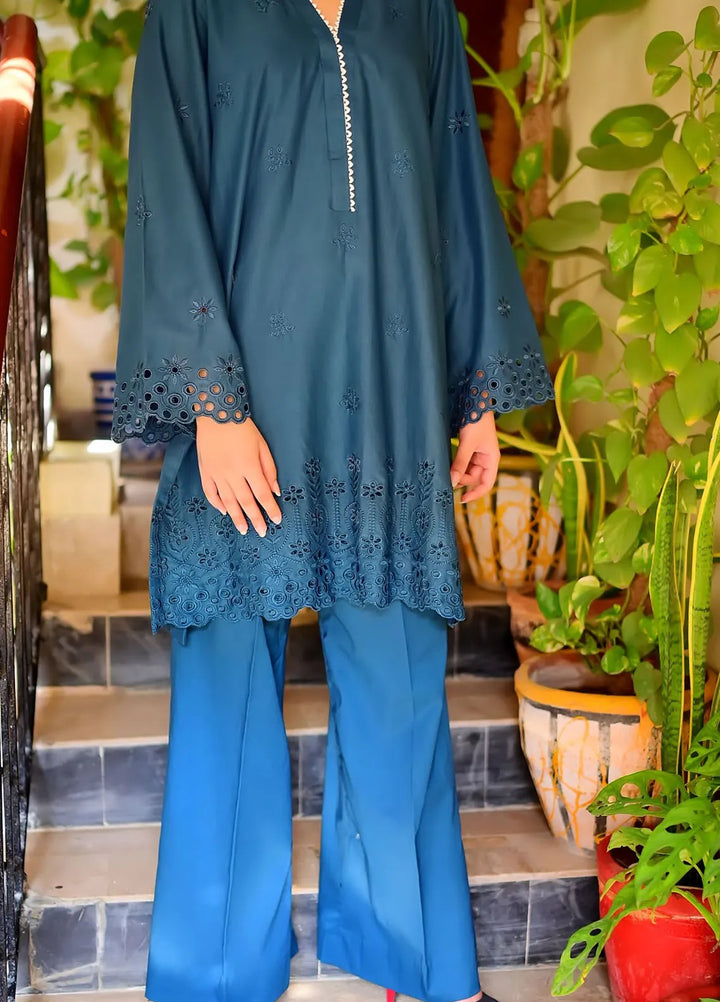 Zarah and Sarah Embroidered Cambric Cotton Suit Unstitched 2 Piece ZS24UC Sea-Green Chicken kari - Casual Collection