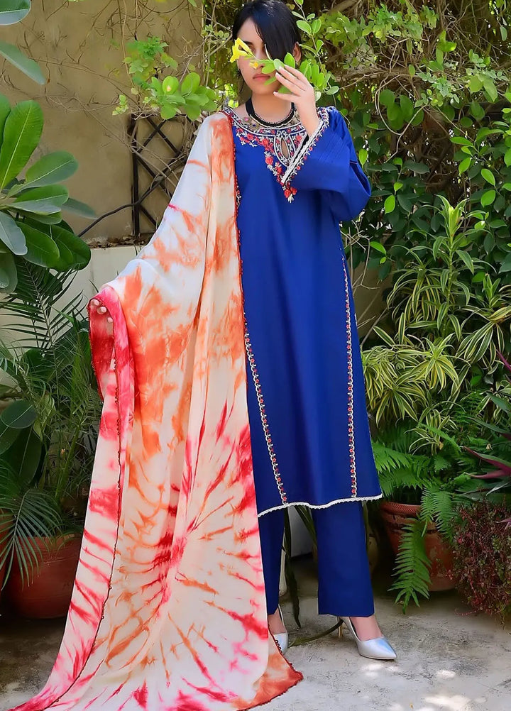 Zarah and Sarah Embroidered Cambric Cotton Suit Unstitched 3 Piece ZS24UC Dark Blue - Casual Collection