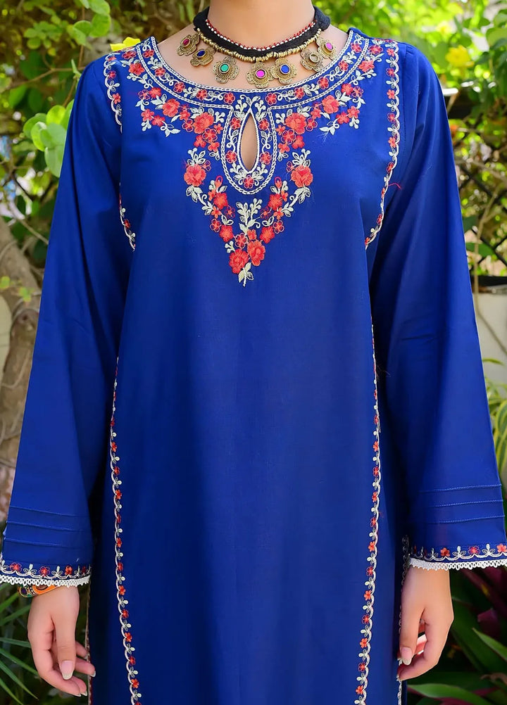 Zarah and Sarah Embroidered Cambric Cotton Suit Unstitched 3 Piece ZS24UC Dark Blue - Casual Collection