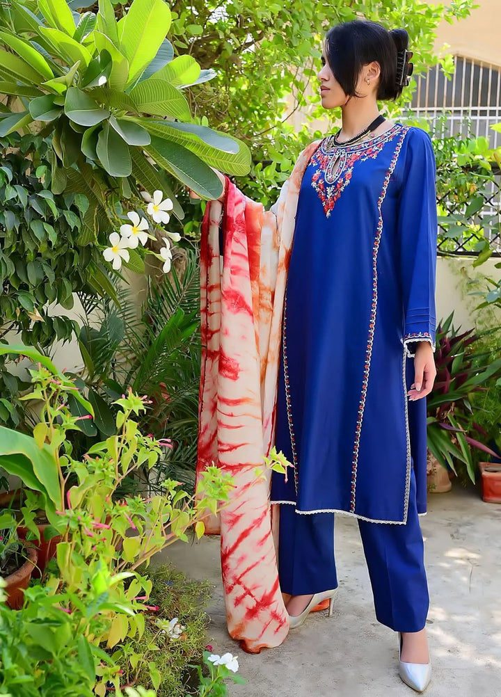 Zarah and Sarah Embroidered Cambric Cotton Suit Unstitched 3 Piece ZS24UC Dark Blue - Casual Collection