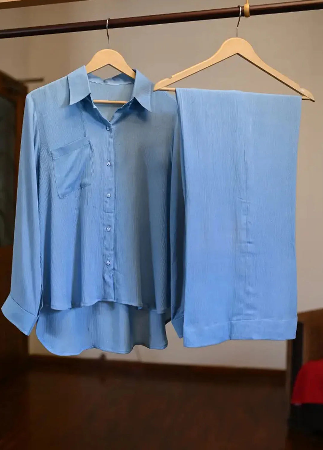 Zarah and Sarah Pret Solid Cotton 2 Piece Suit light blue Co-ord set