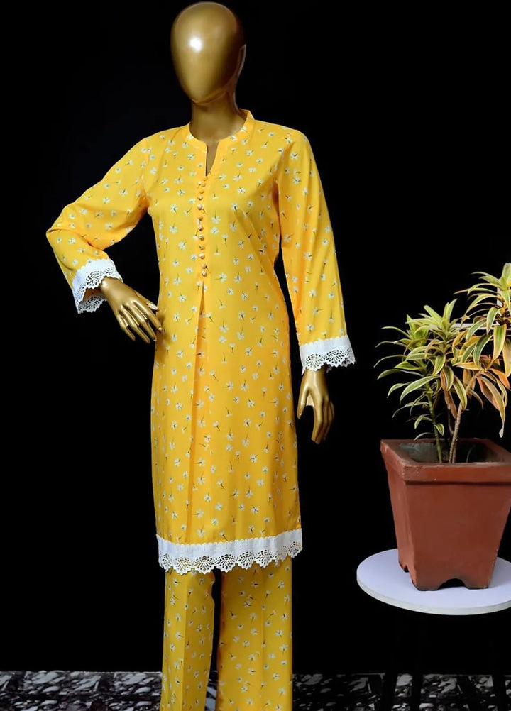 Zarah and Sarah Printed poly grip Suit Unstitched 2 Piece ZS24UC zesty sunset - Casual Collection