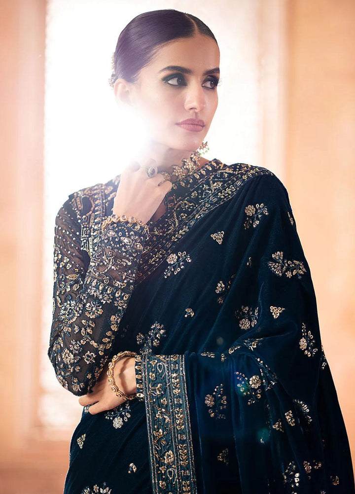 Zardozi By AIK Atelier Embroidered Velvet  Unstitched Saree AIK23Z Look 06 - Premium Collection