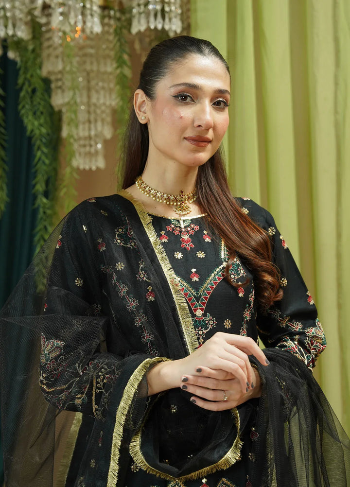 Zaren Pret Embroidered Chambray 3 Piece Suit 4141-K.NT-BLK