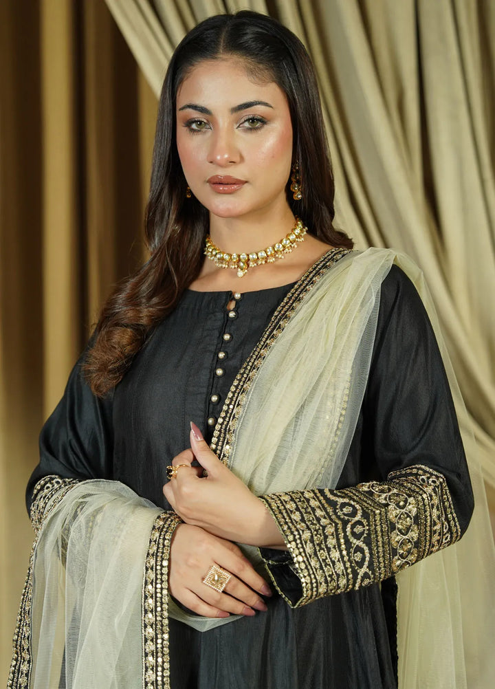 Zaren Pret Embroidered Chambray 3 Piece Suit 4146-K.NT-BLK