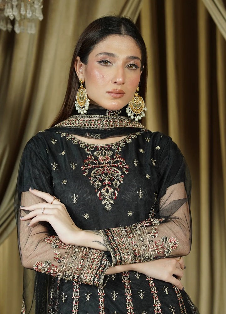 Zaren Pret Embroidered Net 3 Piece Suit 4143-NT-BLK