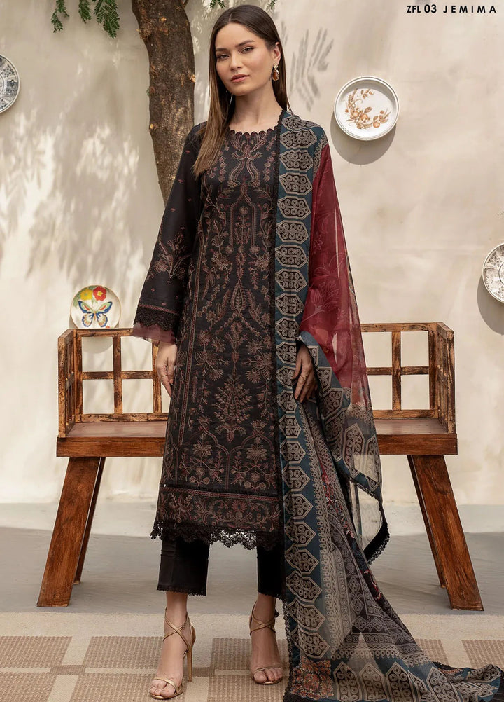 Zarif Embroidered Lawn Unstitched Suit 3 Piece ZF24F ZFL-03 Jemima - Summer Collection